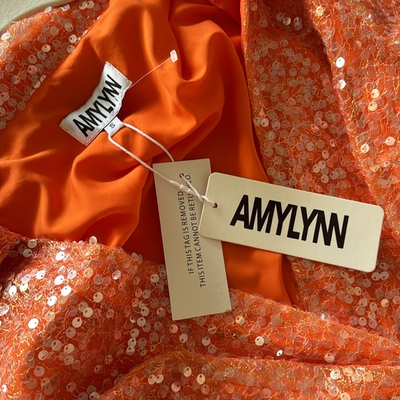 Sequin Wrap Mini Dress In Orange - AMYLYNN DRESSES - Picture 4 of 5